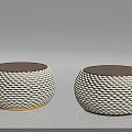 Round Single Sofa with Cream Woven Diamond Pattern and Brown Cushion Top 3d model