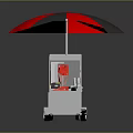 Street Food Cart With Red And Black Umbrella Everything $2 Sign And Hot Dogs