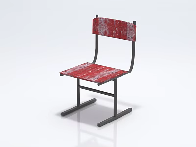Minimalist Leisure Chair With Red Wooden Seat Backrest And Black Metal Frame 3d model