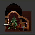 Christmas Themed Interior Design With Christmas Tree Table Candles Plates And Archway