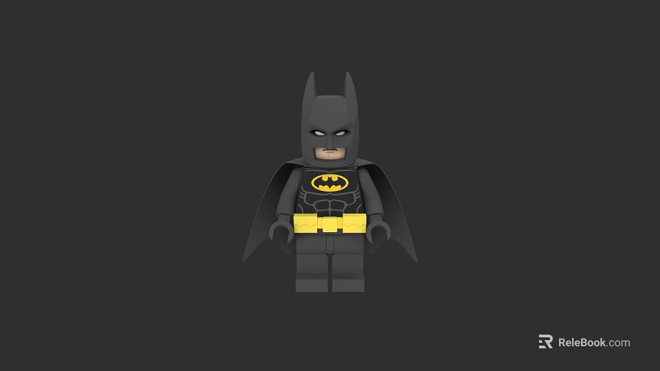 Batman Themed Building Block Figure With Black Cape Yellow Belt And Bat Logo 3d model 