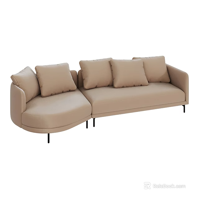 Beige Sectional Sofa With Multiple Cushions And Black Slim Legs Modern Design 3d model