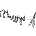 modern tower high voltage transmission line 3d model