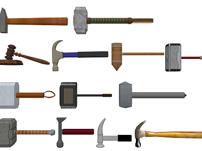Various Types of Hammers Hardware Tools with Wooden Metal Handles for Construction Repair Work 3d model