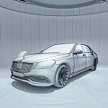 Mercedes Maybach Sedan With Futuristic Lights Illuminated Ground And Landscape