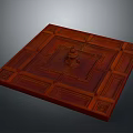 Red Wooden Square Architectural Decorative Panel With Carved Design Elements 3d model