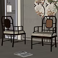 Traditional Chinese Armchair With Wooden Frame Rattan Backrest And Beige Cushion