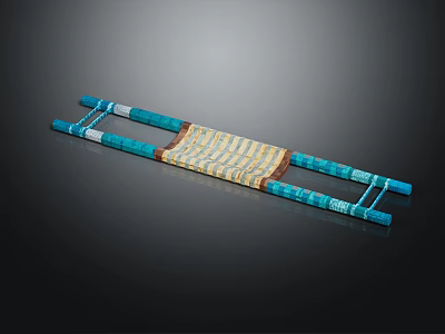 Medical Stretcher With Blue Frame And Striped Fabric Surface For Emergency Patient Transport 3d model