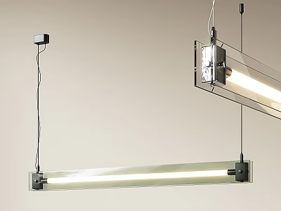 Modern Long Strip Pendant Light With Metal Frame Glass Shade And LED Lighting Design 3d model