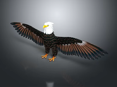 3D Rendering Of Majestic Eagle Spreading Wings With White Head Black Feathers And Yellow Talons 3d model