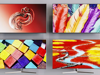 TV Screen Showing Colorful Artistic Feathers Patterns And Scenic Visual Designs 3d model