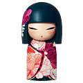 Traditional Japanese Kokeshi Doll With Dark Blue Head And Floral Patterns