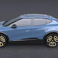 Blue Crossover SUV With Modern Front Design And Yellow Alloy Wheels