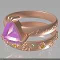 Pink Rose Gold Ring With Triangular Gemstone Mountain Pattern Flower Decorations And Yellow Green Stones 3d model