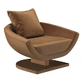 Elegant Brown Velvet Single Sofa with Soft Cushion and Sturdy Square Base 3d model
