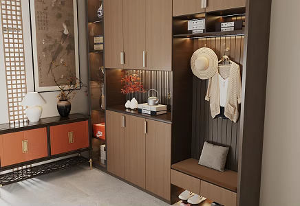 New Chinese Style Entrance Shoe Cabinet Entrance Cabinet Decorative Painting 3d model
