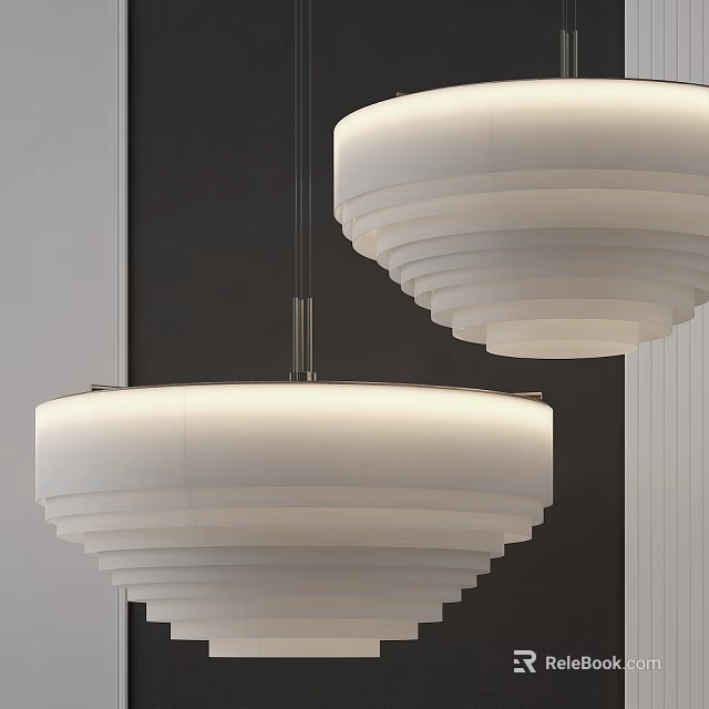 Modern White Layered Circular Chandeliers Interior Design Hanging Against Dark Background 3d model 
