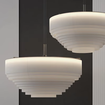 Modern White Layered Circular Chandeliers Interior Design Hanging Against Dark Background 3d model
