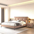 Modern Bedroom Interior Design With Grey Leather Headboard Bed White Bedding Nightstand And Table Lamp