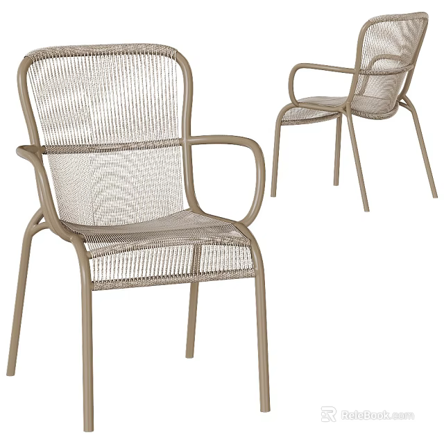 Modern Leisure Chair With Metal Frame And Woven Backrest Seat Design 3d model 