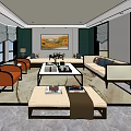 Hotel Public Lounge Area With Comfortable Sofas Modern Coffee Table Large Windows And Decorative Plants 3d model