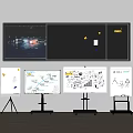 Office Presentation Setup With Large Grey Board Whiteboards And Hand Drawn Charts 3d model