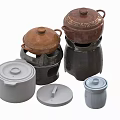 Traditional Ceramic Cookware With Lids In Brown Grey Colors And Classic Design