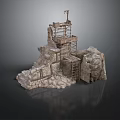 Ancient Ruins Construction Scene With Stone Rocks Scaffolding Tower And Frame