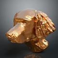 Golden Dog Head Sculpture With Metallic Shiny Surface On Dark Background