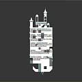 3D Architectural Model With Multi Layered Structure And Intricate Tower Design In Blue Green Tones