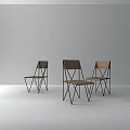 Modern Minimalist Accent Chairs With Wooden Seat And Black Metal Frame Set of Three