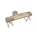 Traditional Wooden String Musical Instrument Zither with Curved Tabletop and Matching Stool