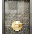 Modern Double Doors With Dark Frames Metal Handles And Golden Circular Radial Design