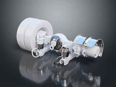 White Mechanical Axle Components With Large Wheel Metal Parts And Suspension Structure 3d model