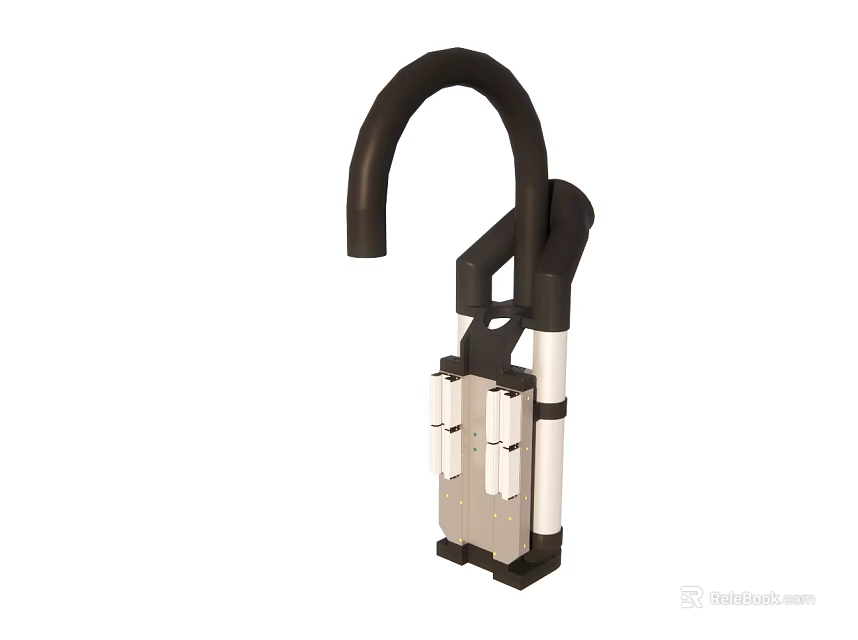 Industrial Mechanical Arm Equipment With Black Curved Arm And Metal Support Structure 3d model 
