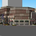 Modern Commercial Street With Open Plaza Green Spaces And Retail Shops