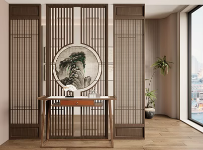 New Chinese Screen Wooden Screen Zen Screen 3d model