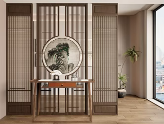 New Chinese Screen Wooden Screen Zen Screen 3d model