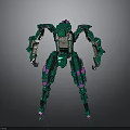 Futuristic Green Mechanical Robot Design With Articulated Limbs And Purple Accents