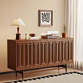 Wooden Entryway Side Cabinet With Table Lamp Books Small Plant And Wall Art