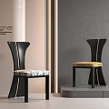 Modern Designer Dining Chairs Featuring Black Backrest Patterned And Yellow Fabric Seats 3d model