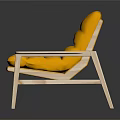 Modern Yellow Armchair With Light Wood Frame And Comfortable Padded Cushions