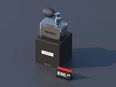 ERMA Perfume Glass Bottle With Black Box Packaging And Price Tag For Daily Use 3d model