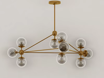 Modern Gold Metal Chandelier With Geometric Branch And Clear Glass Globe Shades 3d model