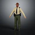 Full Body View Of Man Wearing Brown Hat Beige Shirt Black Tie And Green Pants