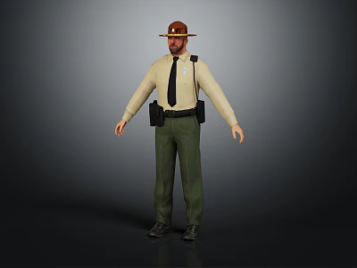 Full Body View Of Man Wearing Brown Hat Beige Shirt Black Tie And Green Pants 3d model
