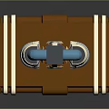 3D Model of Blue and White Striped Mechanical Structure With Cylindrical Parts Orange Base