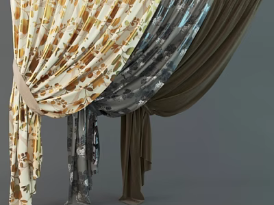 Stylish Curtains With Various Colors Patterns And Soft Fabric Drapes Design 3d model