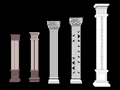Roman Columns With Various Designs Decorative Carvings And Color Options 3d model