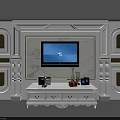 Elegant White TV Wall Unit with Marble Background Decorative Columns and Drawers 3d model